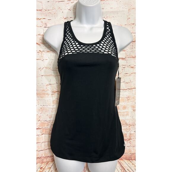 90 Degree By Reflex Black Mesh Tank Top Sz XS Racer-Back Moisture Wick Athletic - Picture 2 of 5